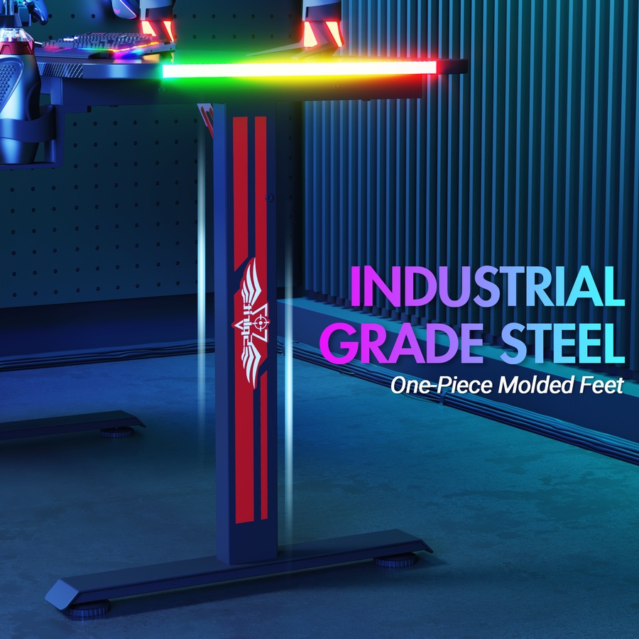 Advwin L Shape 140cm Gaming Desk RGB LED Light & Gaming Chair Racing Seat w/Footrest Office Chair Green & Grey