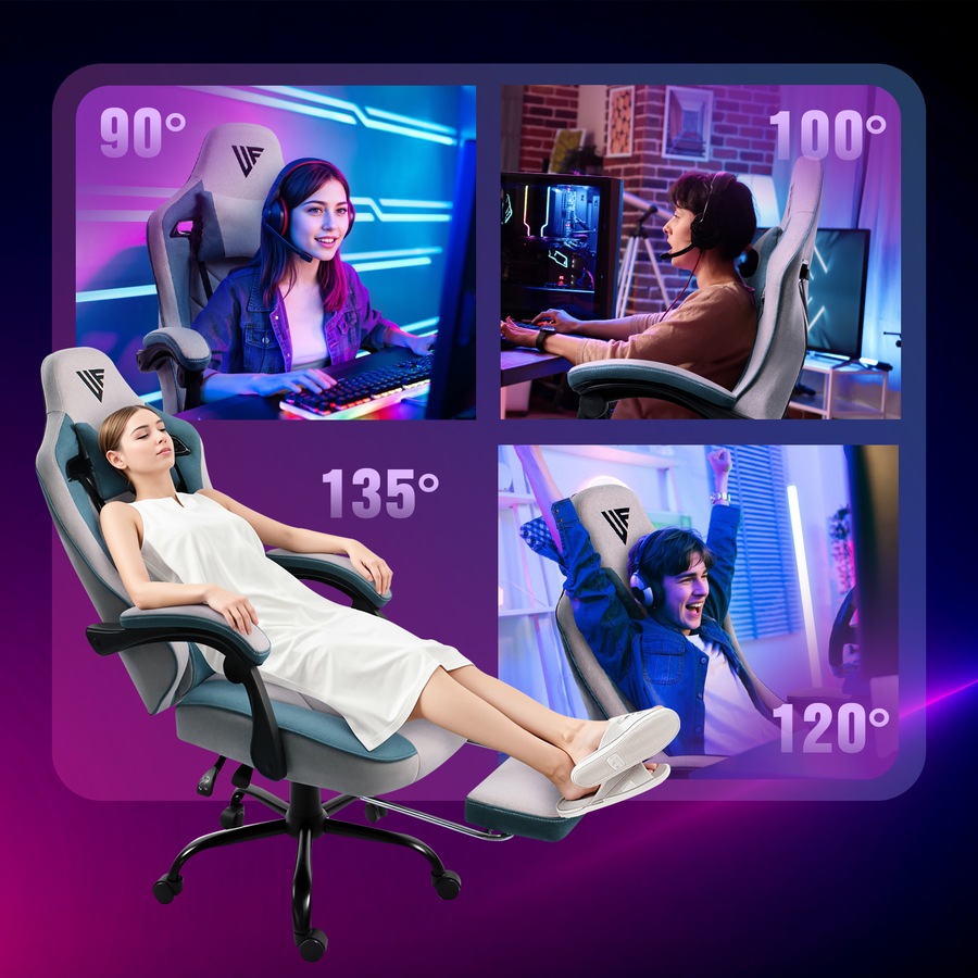 Advwin L Shape 140cm Gaming Desk RGB LED Light & Gaming Chair Racing Seat w/Footrest Office Chair Green & Grey