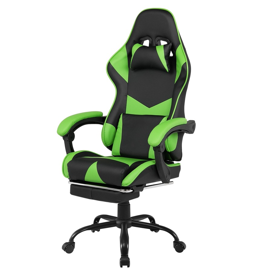 Advwin L shape Gaming Desk RGB LED Light & Gaming Chair Racing Recliner Executive Seat Office Chair Black & Green