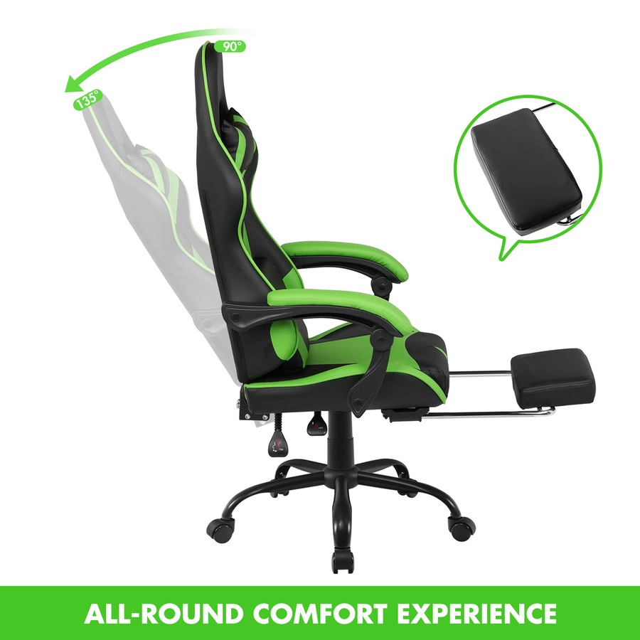 Advwin L shape Gaming Desk RGB LED Light & Gaming Chair Racing Recliner Executive Seat Office Chair Black & Green