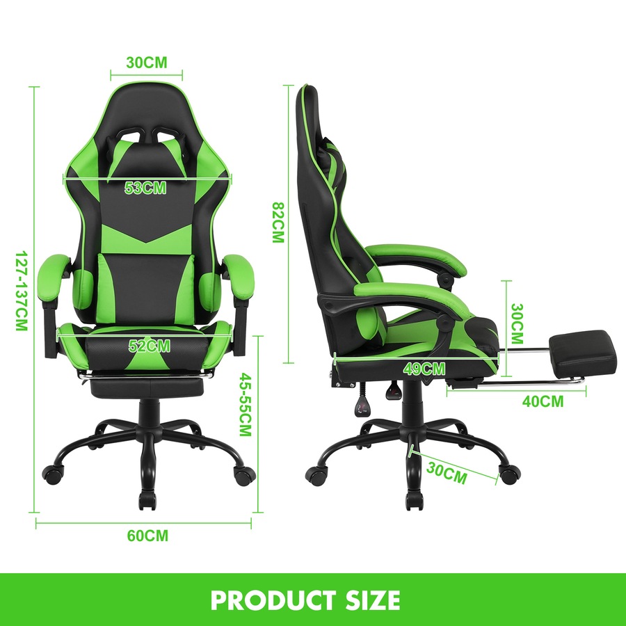 Advwin L shape Gaming Desk RGB LED Light & Gaming Chair Racing Recliner Executive Seat Office Chair Black & Green