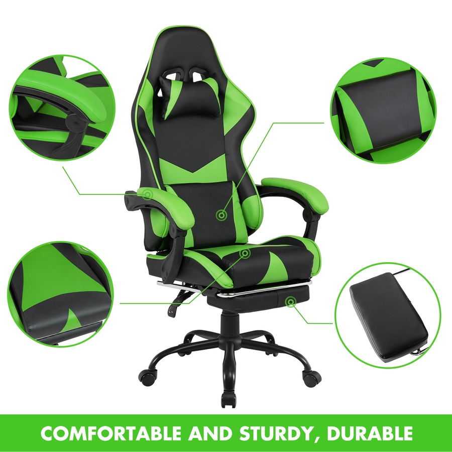 Advwin L shape Gaming Desk RGB LED Light & Gaming Chair Racing Recliner Executive Seat Office Chair Black & Green