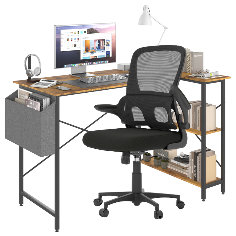 Buy Advwin L Shaped Computer Desk with Storage Shelves and Mid-Back ...