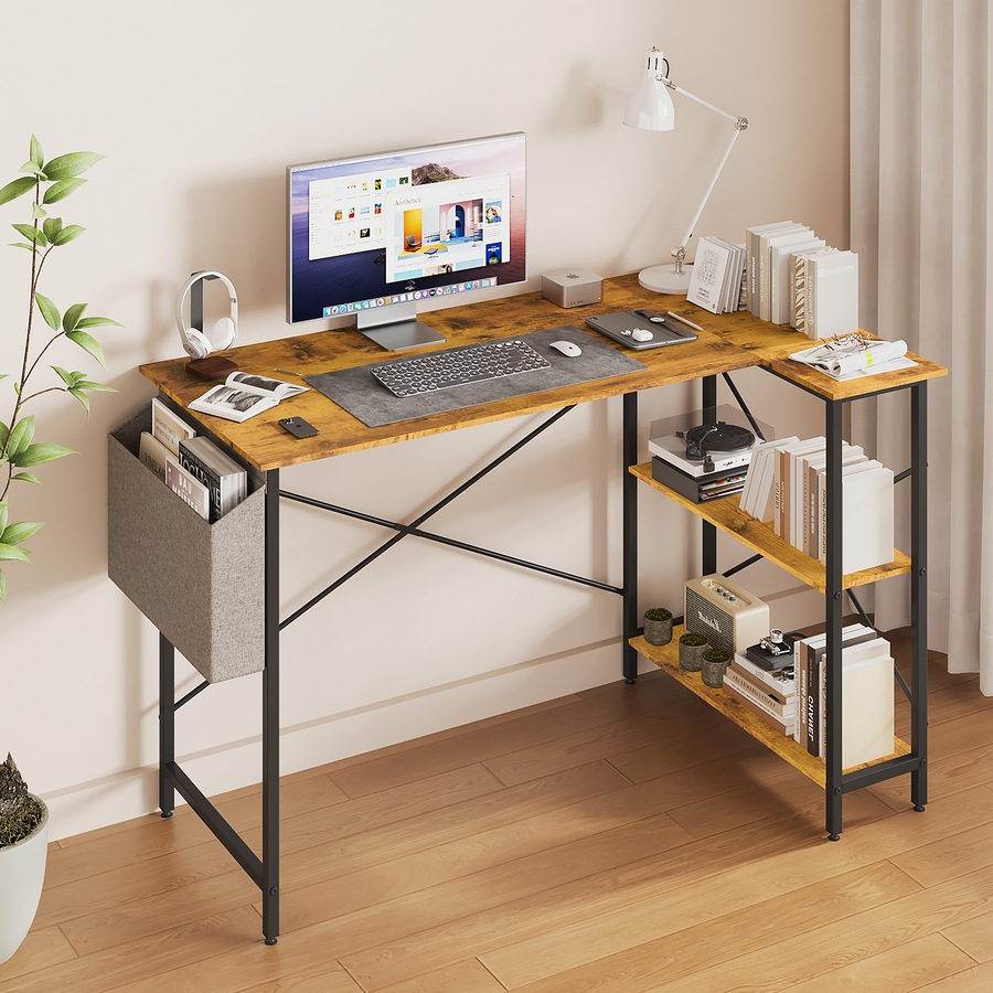 120cm Advwin Corner Computer Desk with Storage Shelves Study Workstation Walnut