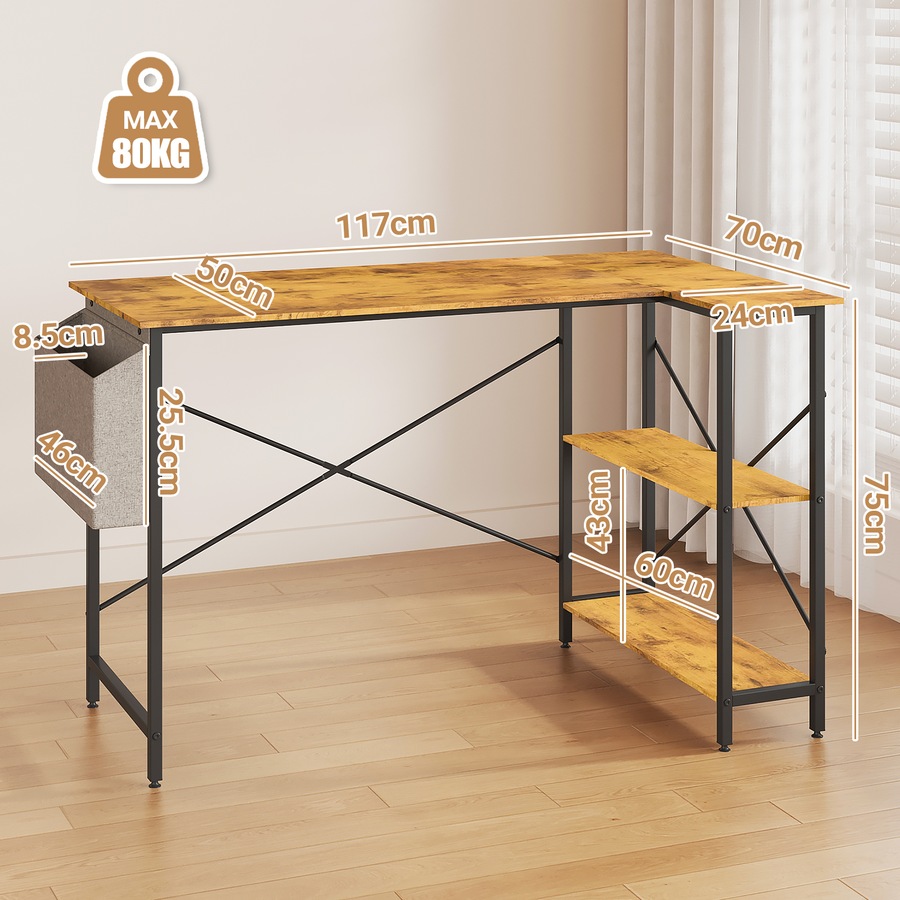 120cm Advwin Corner Computer Desk with Storage Shelves Study Workstation Walnut