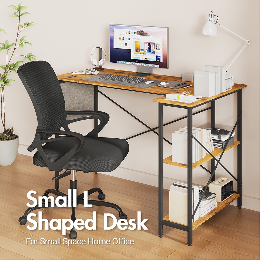 120cm Advwin Corner Computer Desk with Storage Shelves Study Workstation Walnut