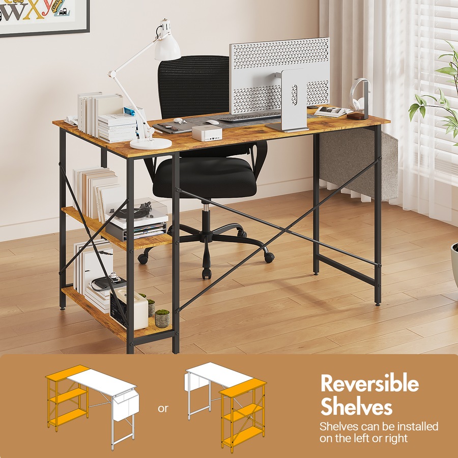 120cm Advwin Corner Computer Desk with Storage Shelves Study Workstation Walnut