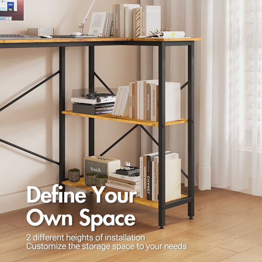 120cm Advwin Corner Computer Desk with Storage Shelves Study Workstation Walnut
