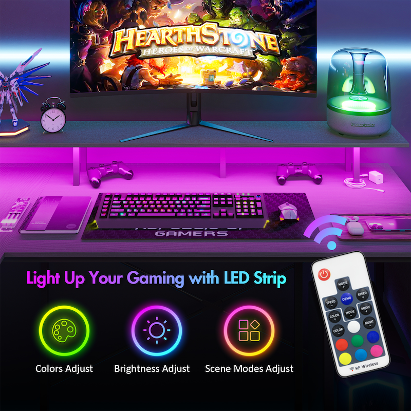 Buy Advwin L Shaped Gaming Desk RGB LED Corner Desk with Monitor Stand ...