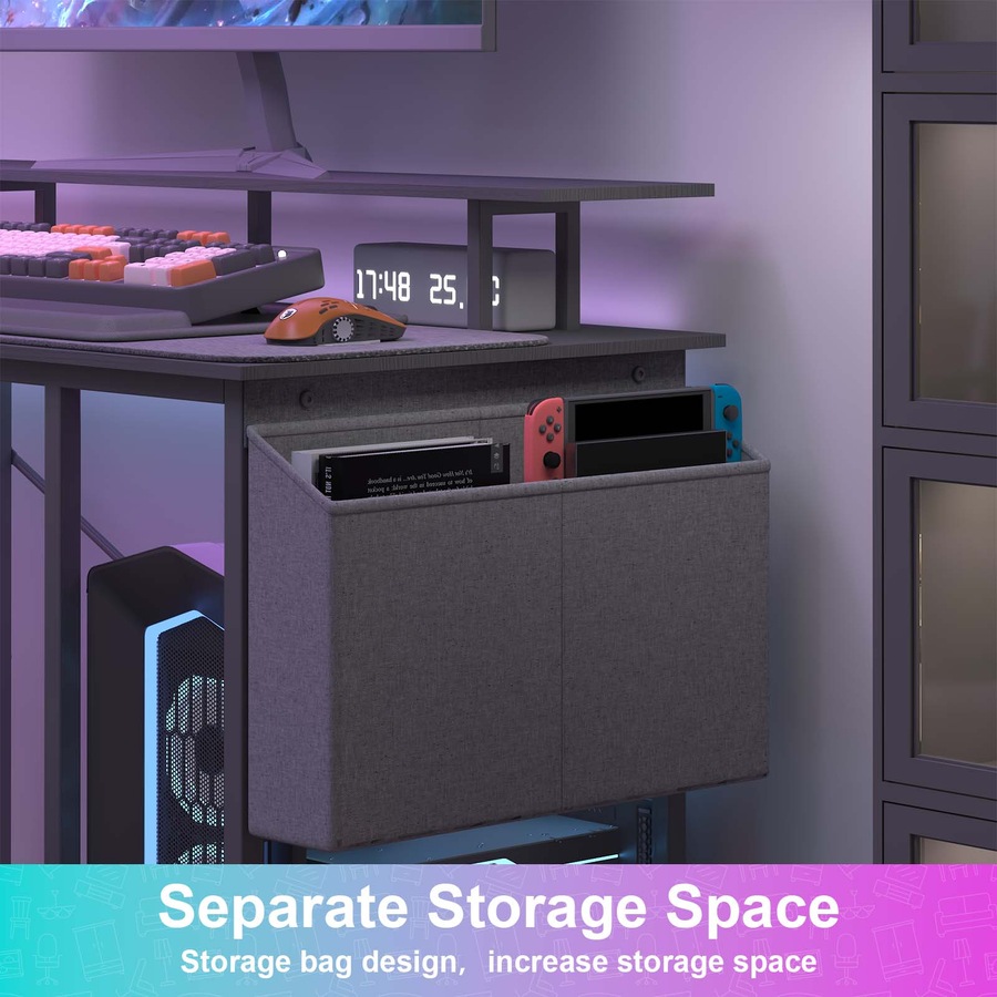 Advwin L Shaped Gaming Desk with LED Lights & Power Outlets Computer Desk with Monitor Stand Corner Desk with Hooks Black