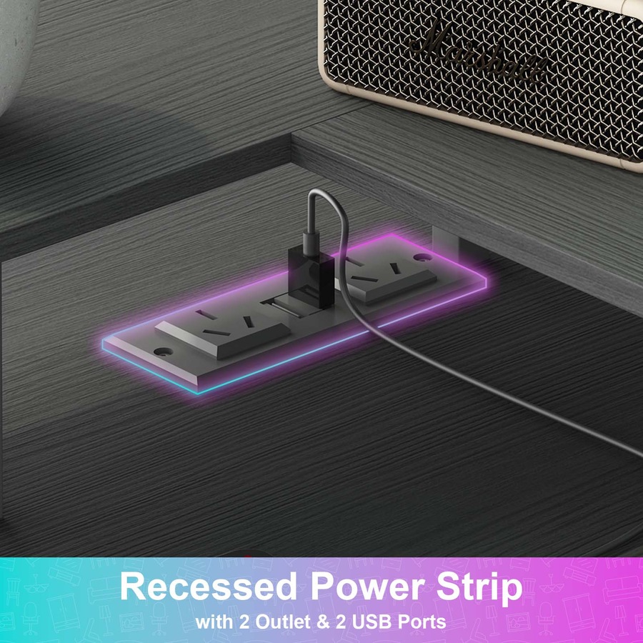 Advwin L Shaped Gaming Desk with LED Lights & Power Outlets Computer Desk with Monitor Stand Corner Desk with Hooks Black