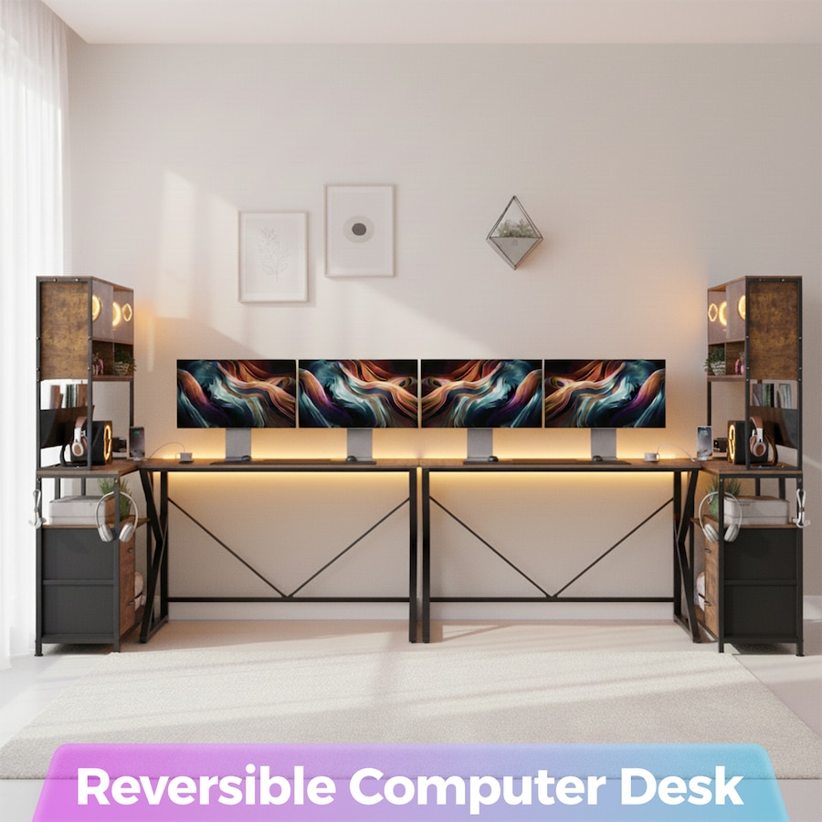 Advwin Display Buy Advwin L Shaped Gaming Desk with LED Lights & Power Outlets ...