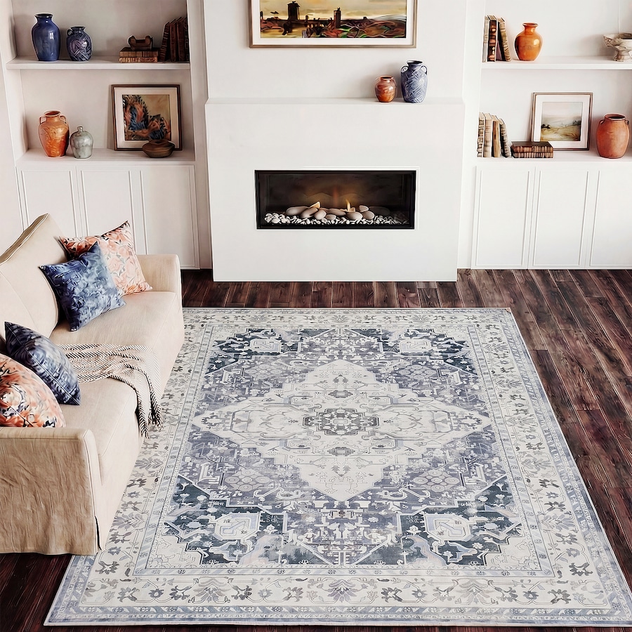 Advwin Large Floor Rug 160 x 230cm Vintage Thick Carpet Non-Slip Washable Soft Rug for Living Room Bedroom Grey