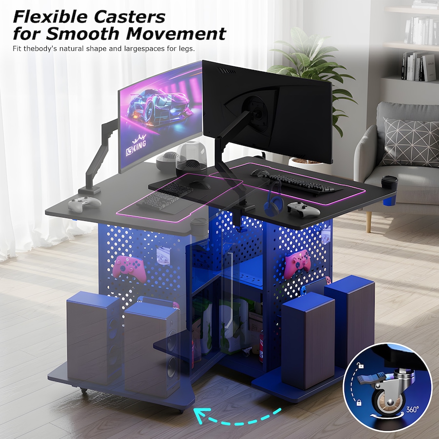 Advwin LED Gaming Desk Black Desk 80cm Computer Desk