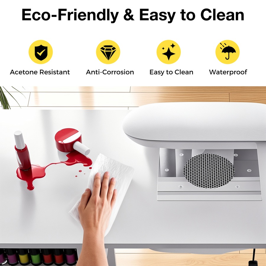 Advwin Manicure Table, Nail Desk for Nail Tech with Dust Collector Wrist Rest Lockable Wheels White