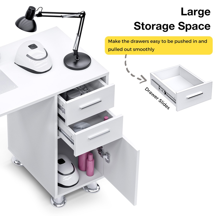 Advwin Manicure Table Nail Tech Desk Nail Table Station Dust Collector Drawers Cabinet Storage White