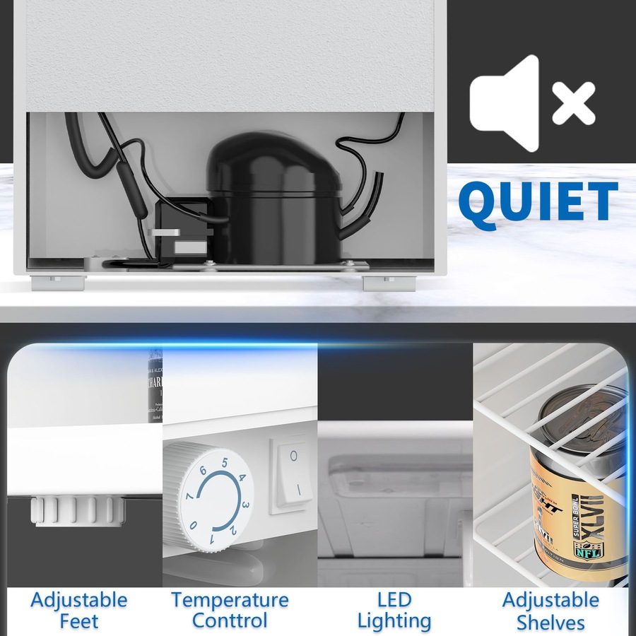 ADVWIN Mini Bar Fridge Portable Fridges Glass Door Mini Beverage Refrigerator 46L, White