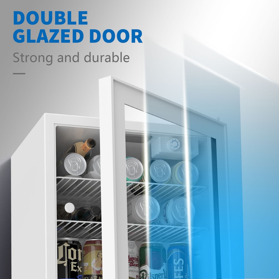 ADVWIN Mini Bar Fridge Portable Fridges Glass Door Mini Beverage Refrigerator 46L, White