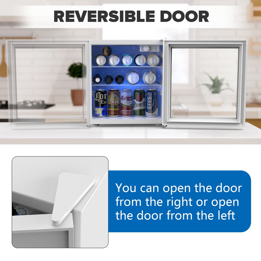 ADVWIN Mini Bar Fridge Portable Fridges Glass Door Mini Beverage Refrigerator 46L, White
