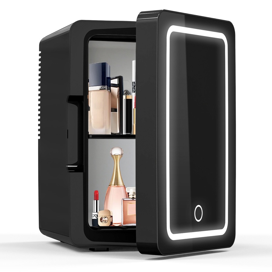 Advwin Mini Fridge for Bedroom, Skincare Makeup Fridge With LED Lighting, 6L Car Fridge for Cosmetics, SkinCare, Food, Portable Small Refrigerator for Cooler & Warmer - Black