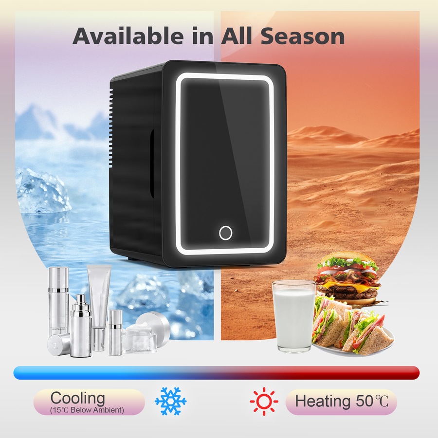 Advwin Mini Fridge for Bedroom, Skincare Makeup Fridge With LED Lighting, 6L Car Fridge for Cosmetics, SkinCare, Food, Portable Small Refrigerator for Cooler & Warmer - Black