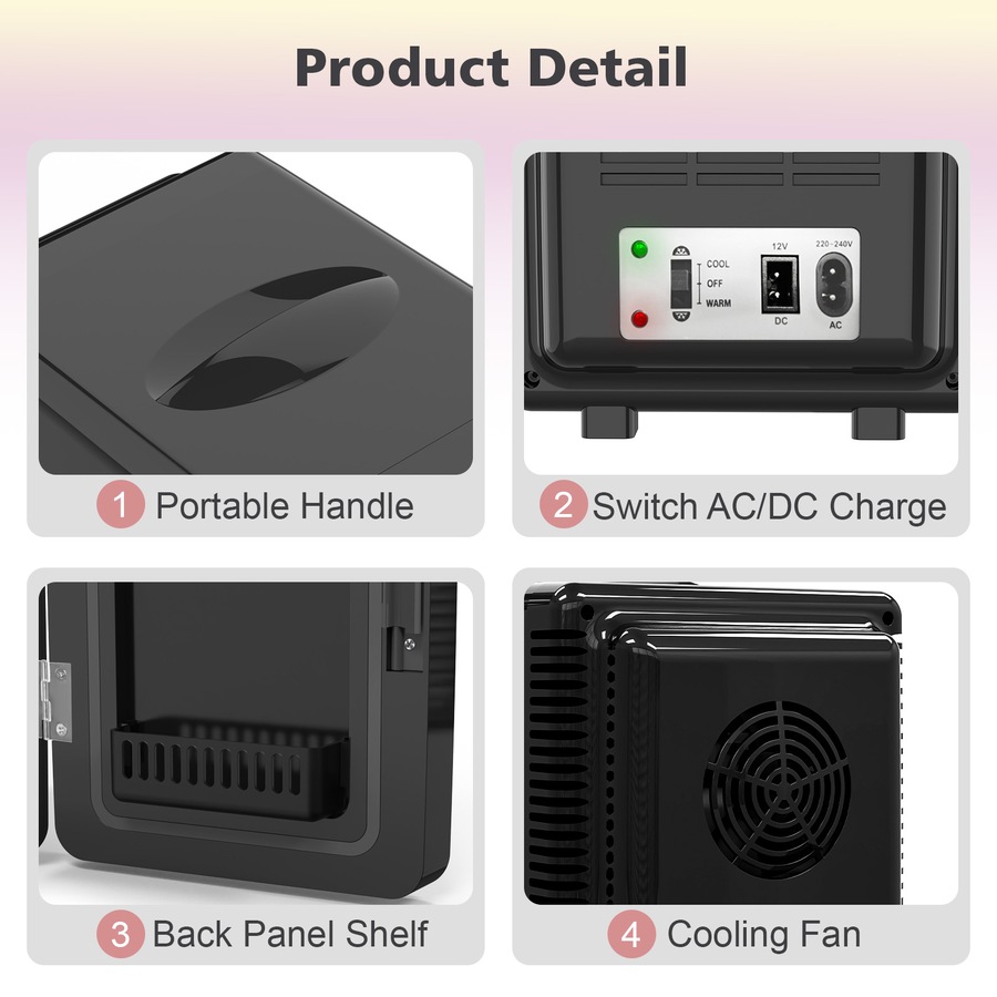 Advwin Mini Fridge for Bedroom, Skincare Makeup Fridge With LED Lighting, 6L Car Fridge for Cosmetics, SkinCare, Food, Portable Small Refrigerator for Cooler & Warmer - Black