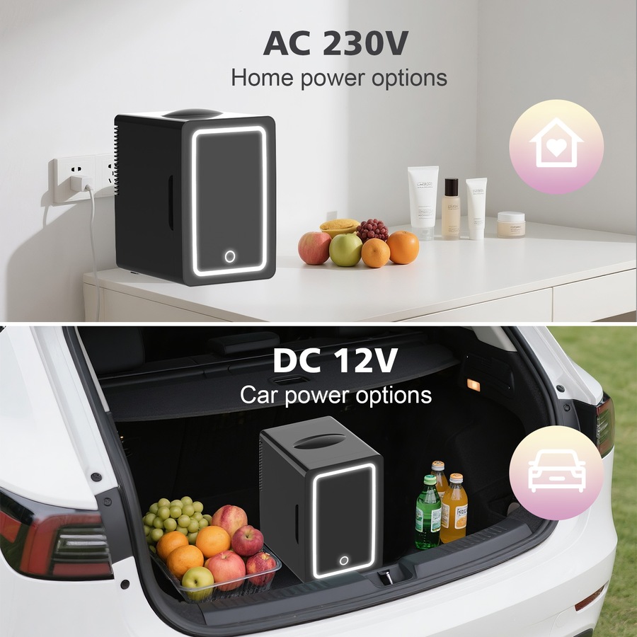 Advwin Mini Fridge for Bedroom, Skincare Makeup Fridge With LED Lighting, 6L Car Fridge for Cosmetics, SkinCare, Food, Portable Small Refrigerator for Cooler & Warmer - Black