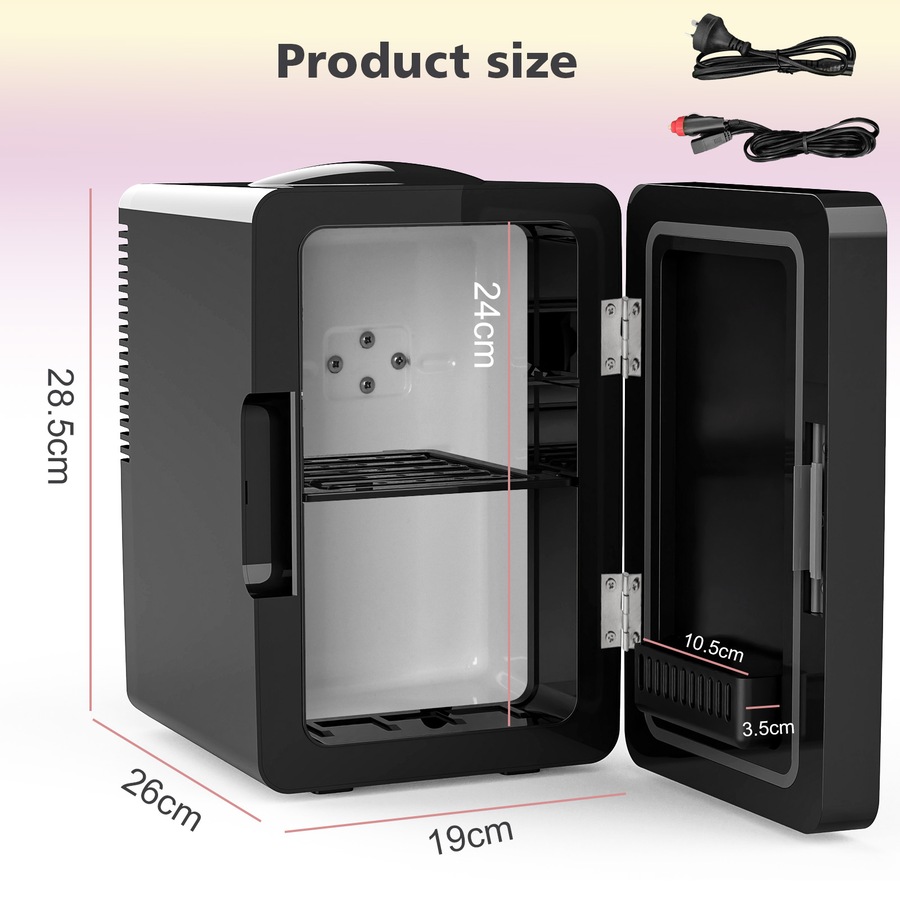 Advwin Mini Fridge for Bedroom, Skincare Makeup Fridge With LED Lighting, 6L Car Fridge for Cosmetics, SkinCare, Food, Portable Small Refrigerator for Cooler & Warmer - Black