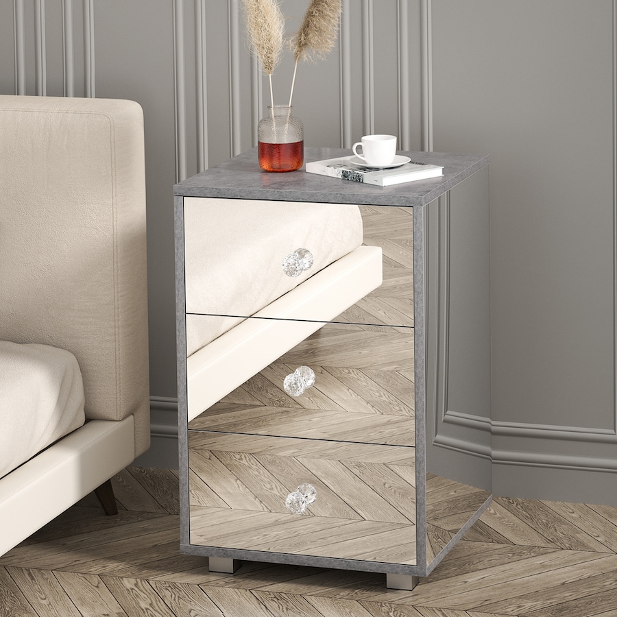 Advwin Mirrored Bedside Table 3 Drawers Nightstand Storage