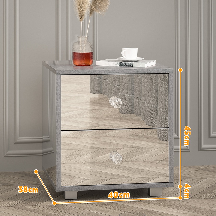 Advwin Mirrored Bedside Table 3 Drawers Nightstand Storage