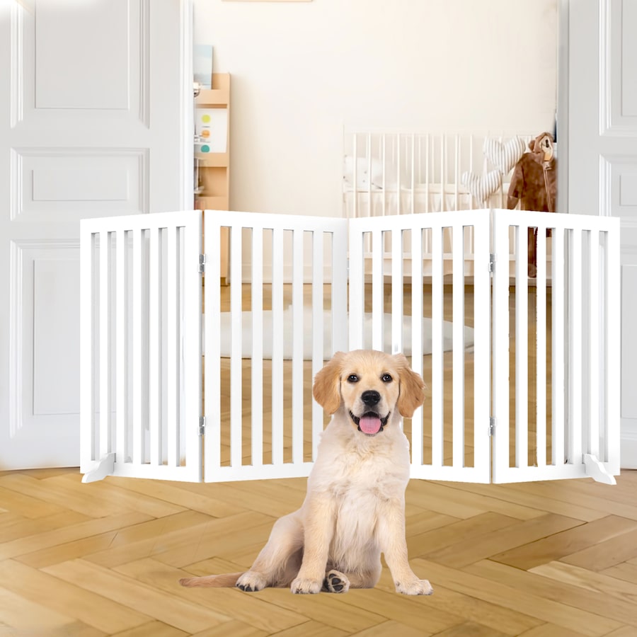 Advwin Pet Gate 4 Panel Wooden Dog Fence Foldable Safety Stair Barrier Security Door