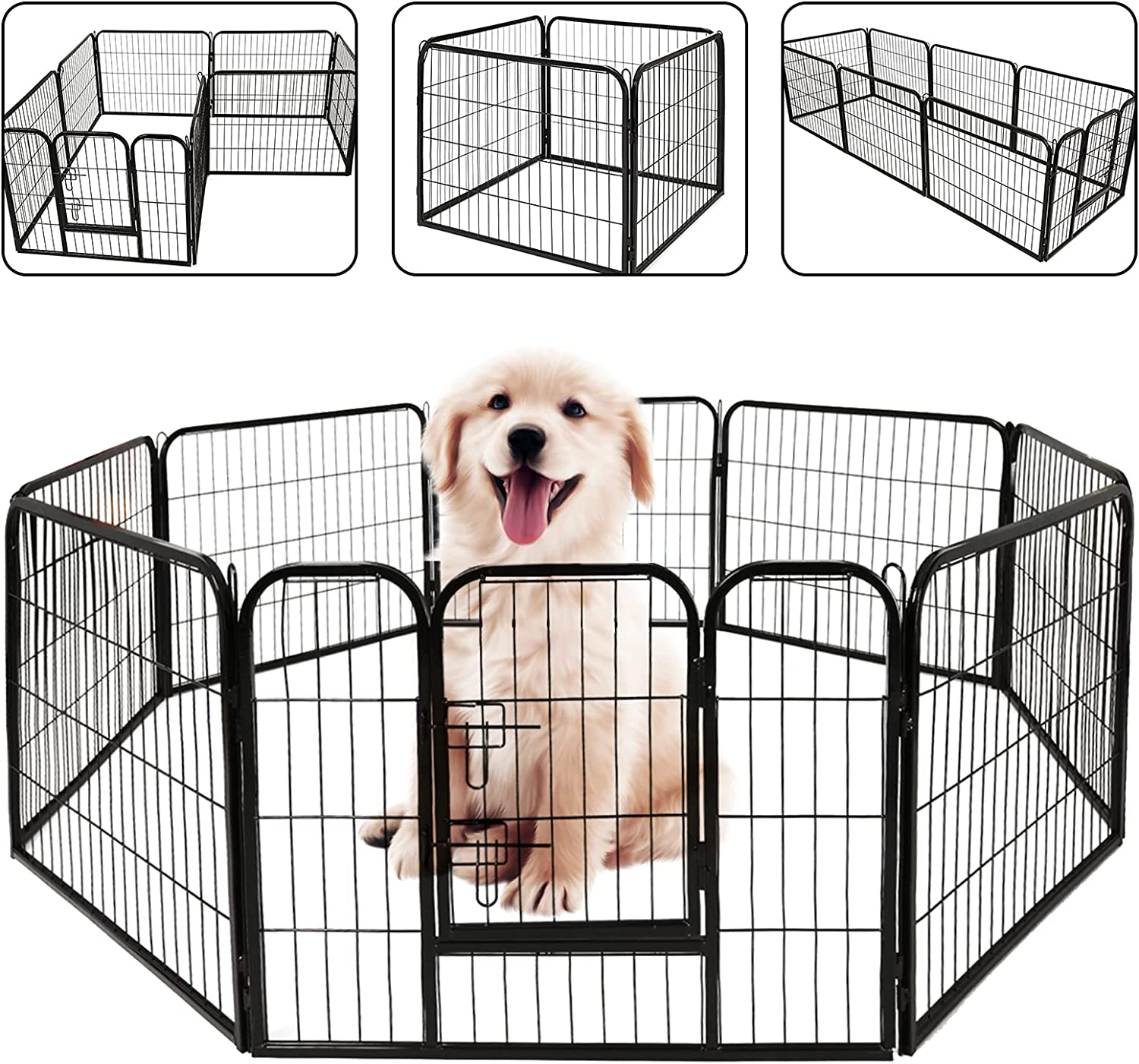 24" Pet Playpen Dog Dence Exercise Pen, 8 Panel Pet Dog Playpen Puppy Enclosure Fence Play Pen, Indoor/Outdoor Foldable Metal Fitness Pen (Black, 61x79x8cm)