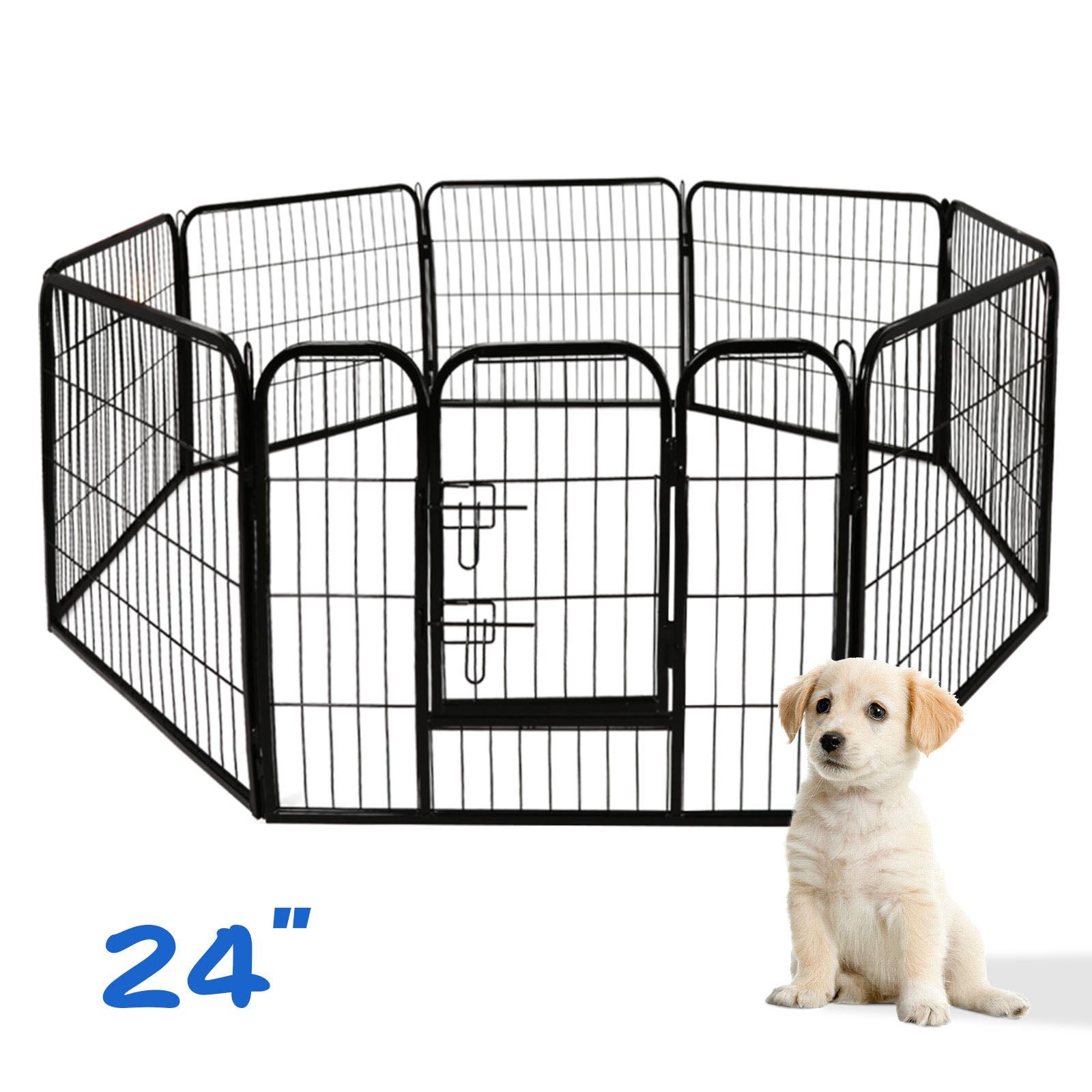 24" Pet Playpen Dog Dence Exercise Pen, 8 Panel Pet Dog Playpen Puppy Enclosure Fence Play Pen, Indoor/Outdoor Foldable Metal Fitness Pen (Black, 79x61x8cm)