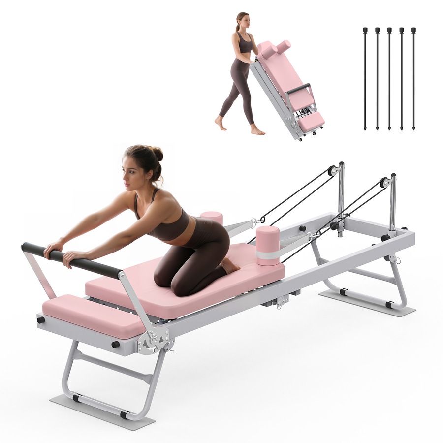 Advwin Pilates Reformer Machine Foldable Pilates Exercise Equipment for Home Gym with Wheels, 120kg Capacity