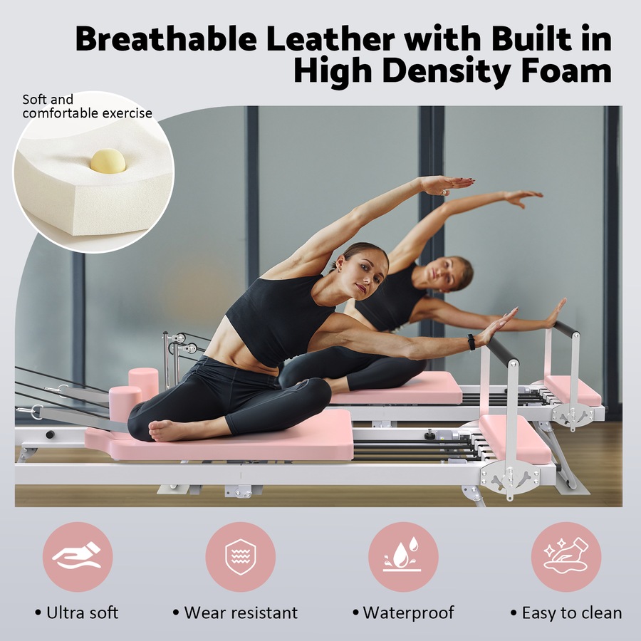 Advwin Pilates Reformer Machine Foldable Pilates Exercise Equipment for Home Gym with Wheels, 120kg Capacity