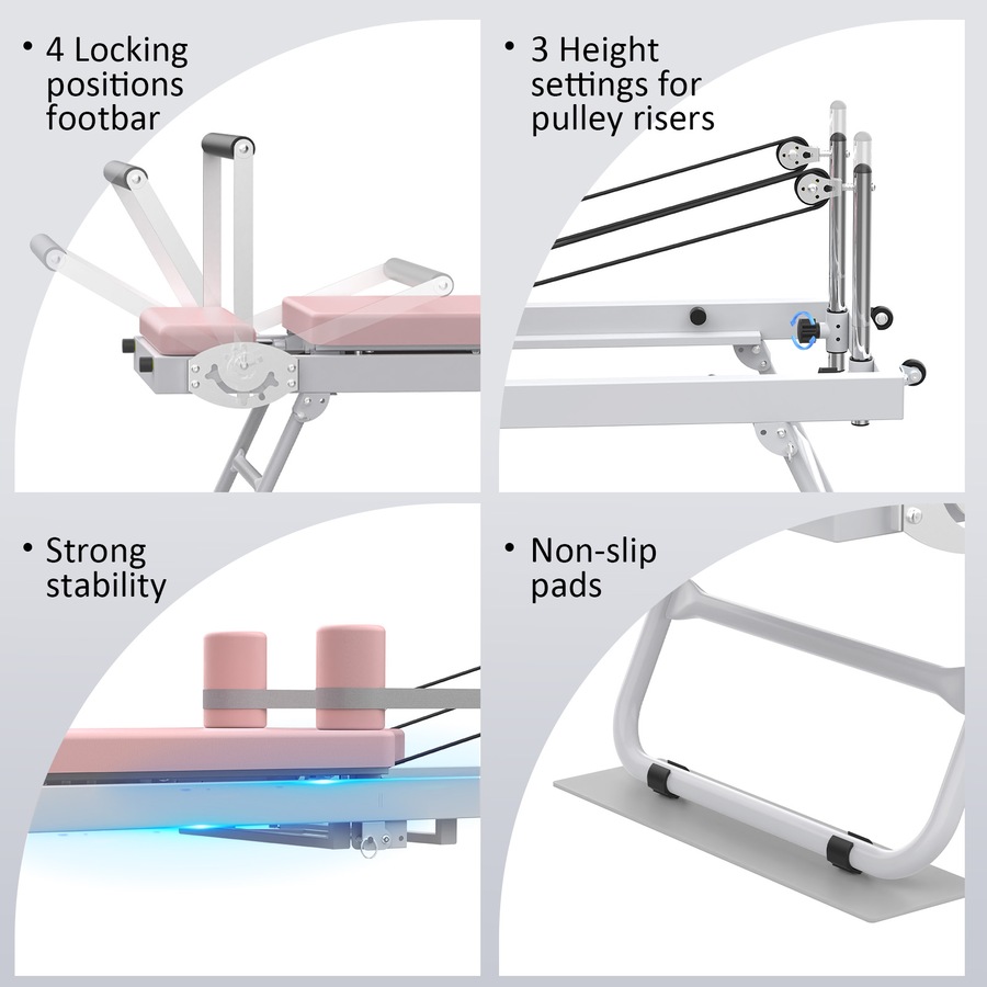 Advwin Pilates Reformer Machine Foldable Pilates Exercise Equipment for Home Gym with Wheels, 120kg Capacity