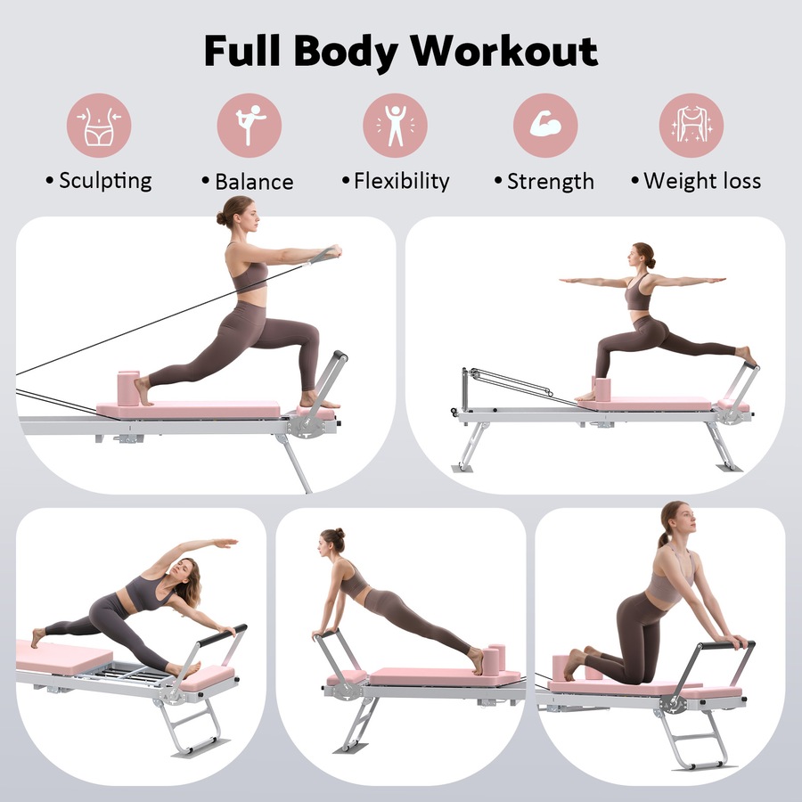 Advwin Pilates Reformer Machine Foldable Pilates Exercise Equipment for Home Gym with Wheels, 120kg Capacity