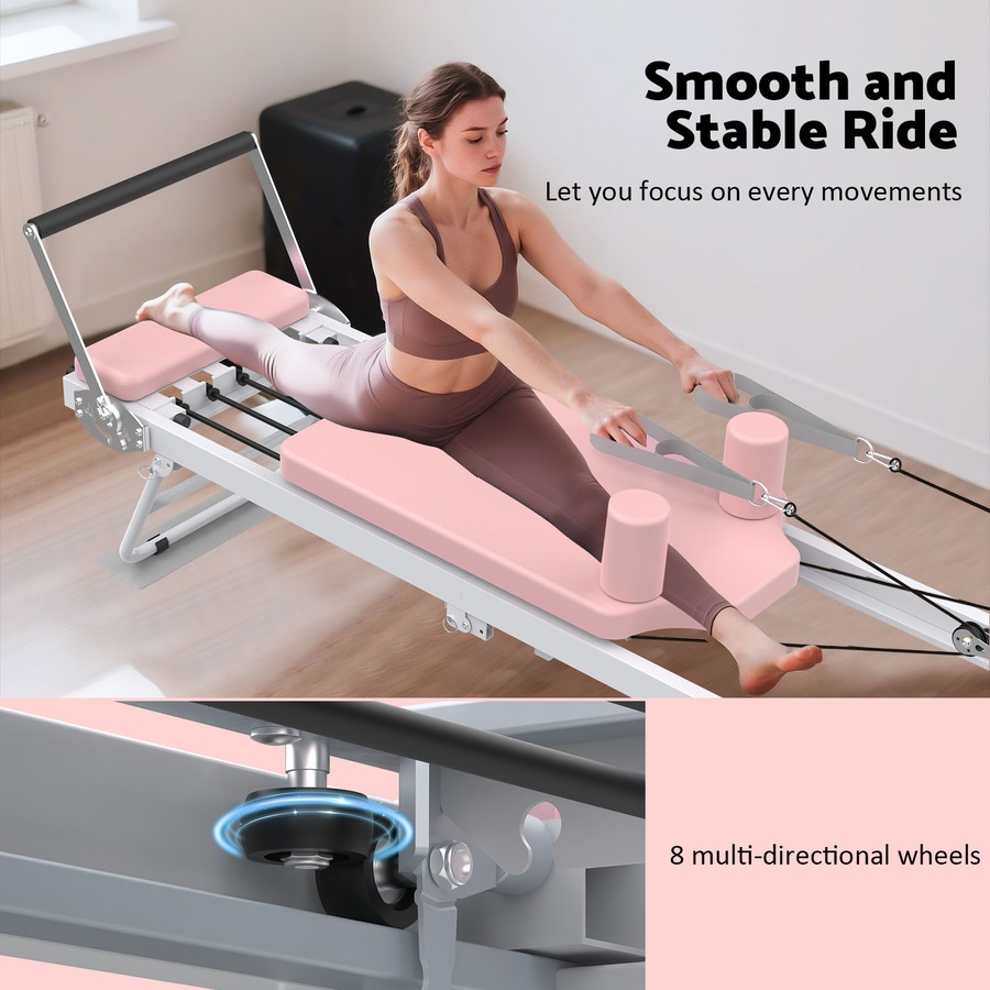 Advwin Pilates Reformer Machine Foldable Pilates Exercise Equipment for Home Gym with Wheels, 120kg Capacity