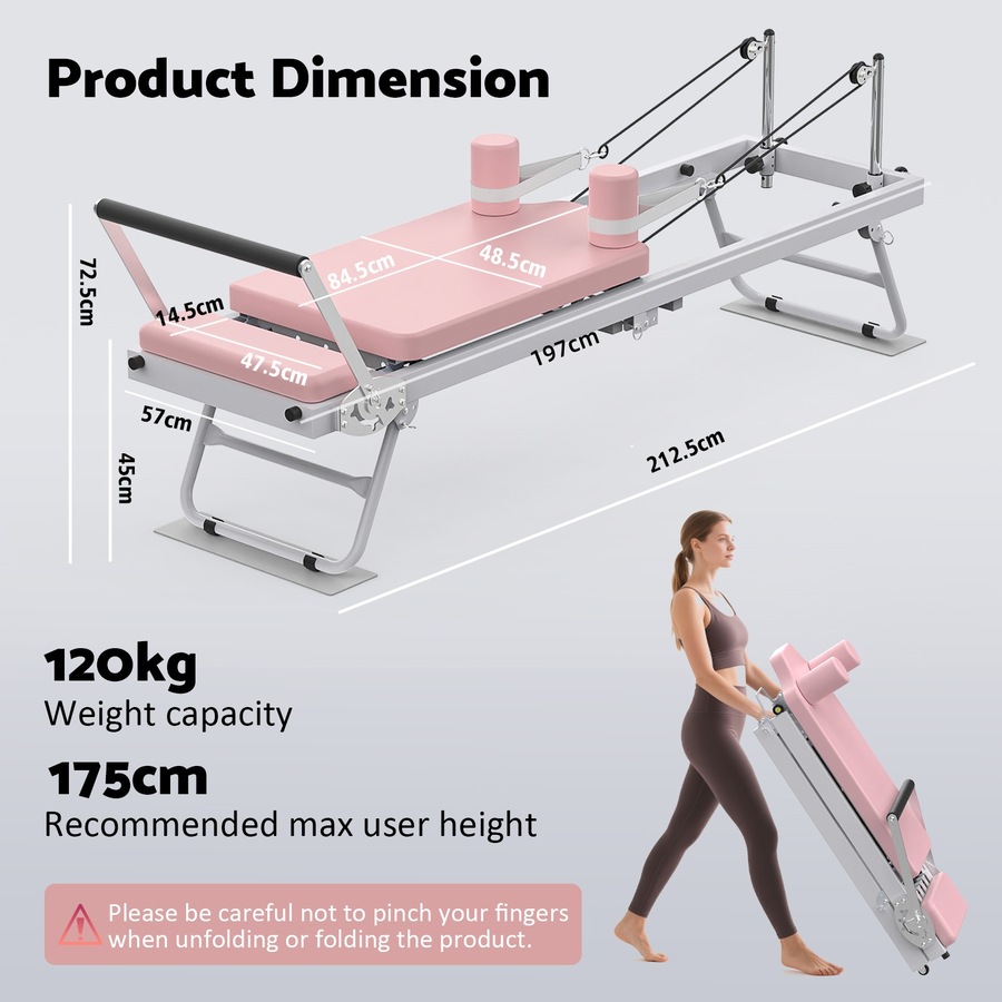 Advwin Pilates Reformer Machine Foldable Pilates Exercise Equipment for Home Gym with Wheels, 120kg Capacity