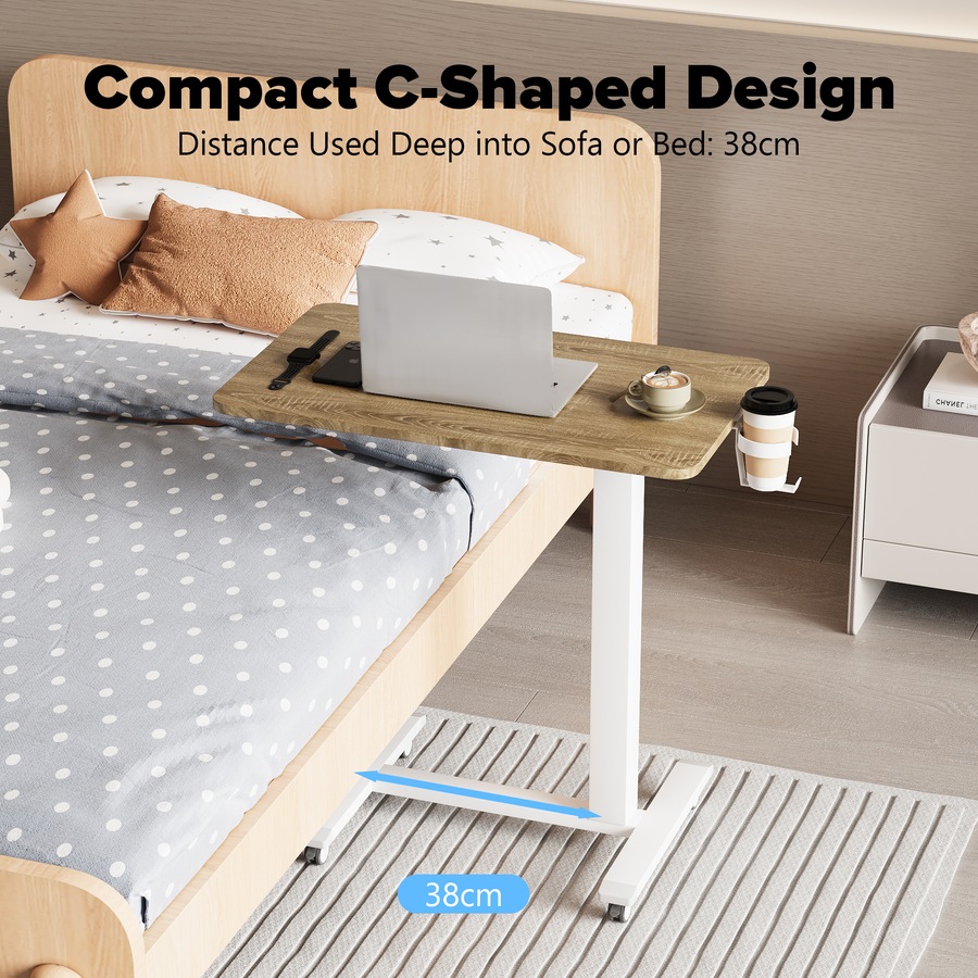 Advwin Portable Mobile Standing Desk with Wheels Electric Height Adjustable Rolling Computer Cart Laptop Desk Small Sit Stand Table 68 x 40cm Oak