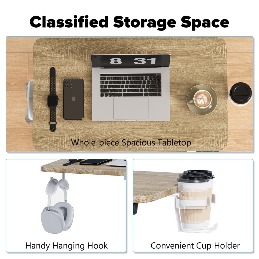 Advwin Portable Mobile Standing Desk with Wheels Electric Height Adjustable Rolling Computer Cart Laptop Desk Small Sit Stand Table 68 x 40cm Oak