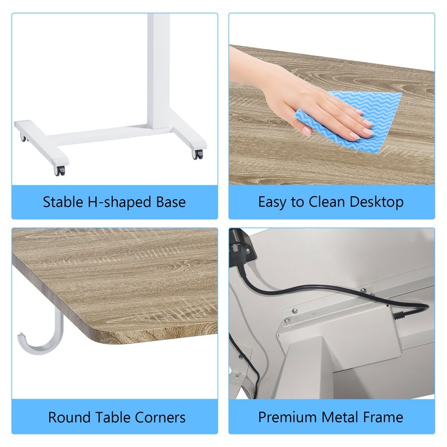 Advwin Portable Mobile Standing Desk with Wheels Electric Height Adjustable Rolling Computer Cart Laptop Desk Small Sit Stand Table 68 x 40cm Oak