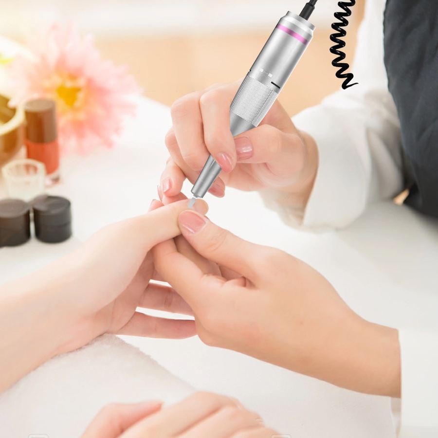 ADVWIN Portable Nail Drill Machine, Rechargeable Nail File with Nail Drill Bits for Home and Salon Use, Pink