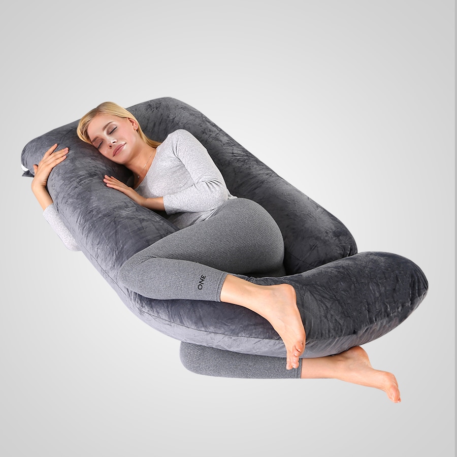 Advwin Pregnancy Pillow Nursing Sleeping Pillow Full Body Support 140cm Dark Grey J-Shaped