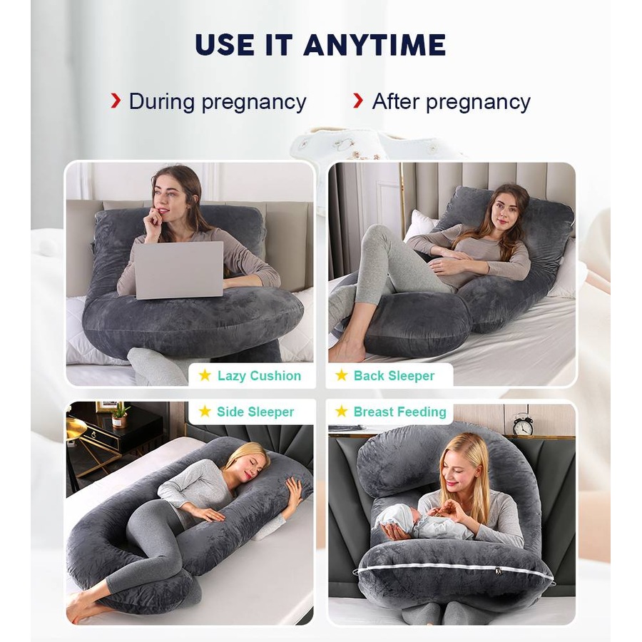 Advwin Pregnancy Nursing Sleeping Pillow 140cm Dark Grey J-Shaped
