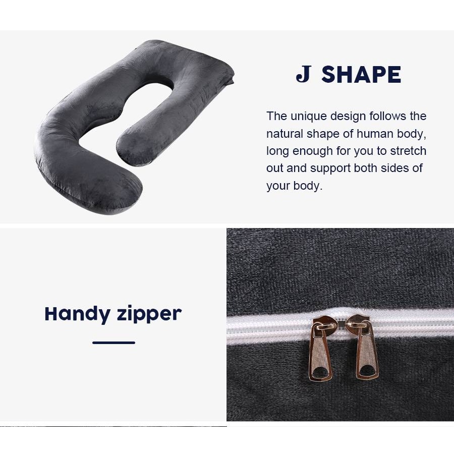 Advwin Pregnancy Nursing Sleeping Pillow 140cm Dark Grey J-Shaped