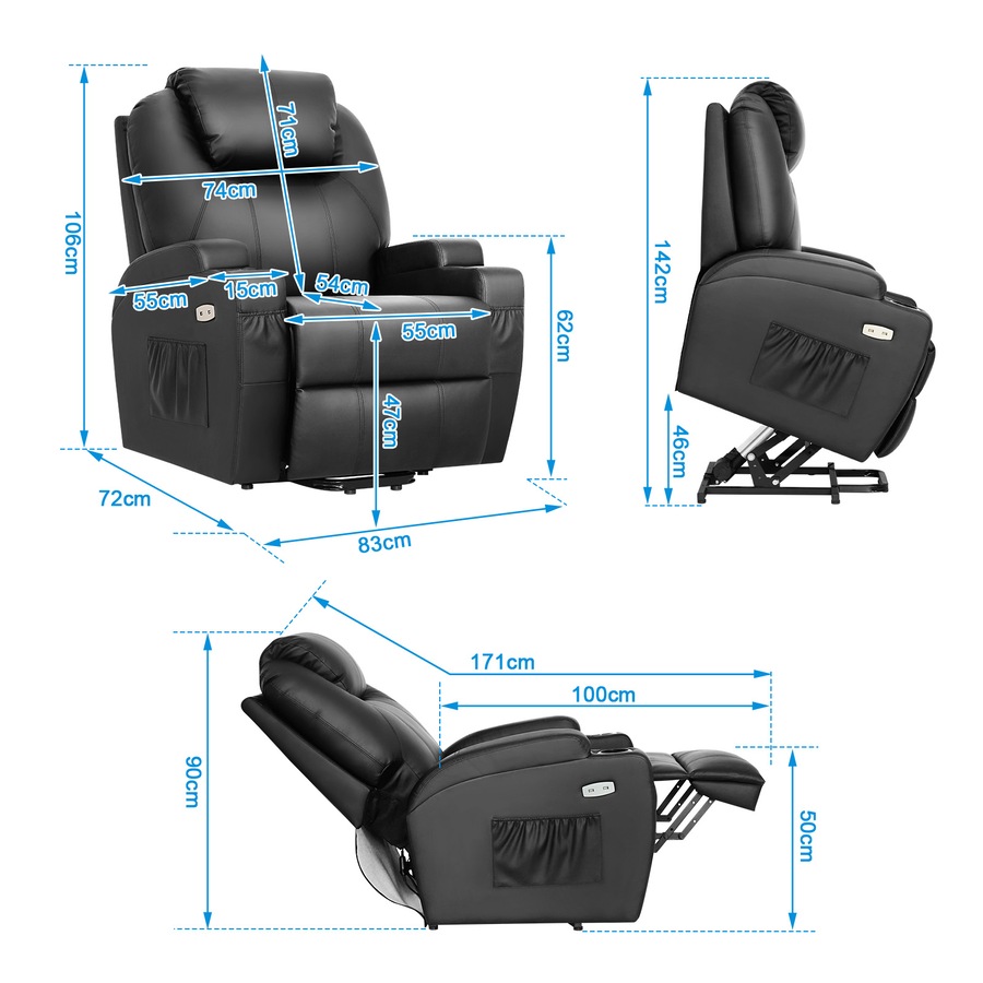 Electric Lift Recliner Massage Chair Black