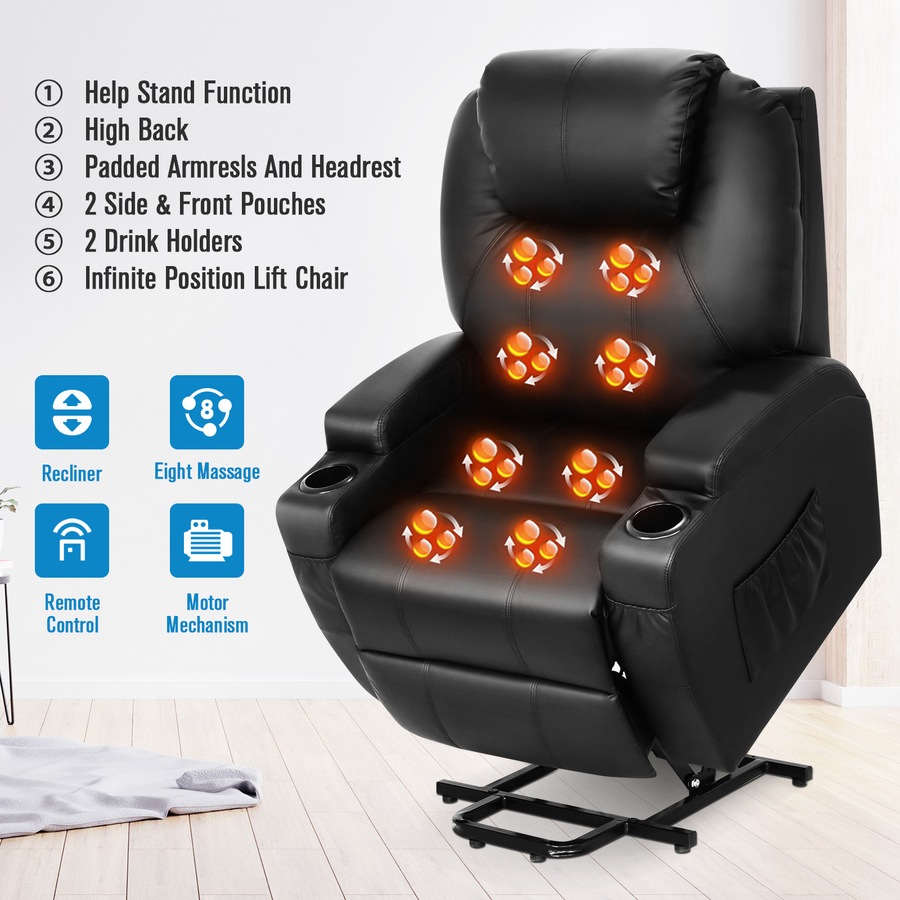 Electric Lift Recliner Massage Chair Black