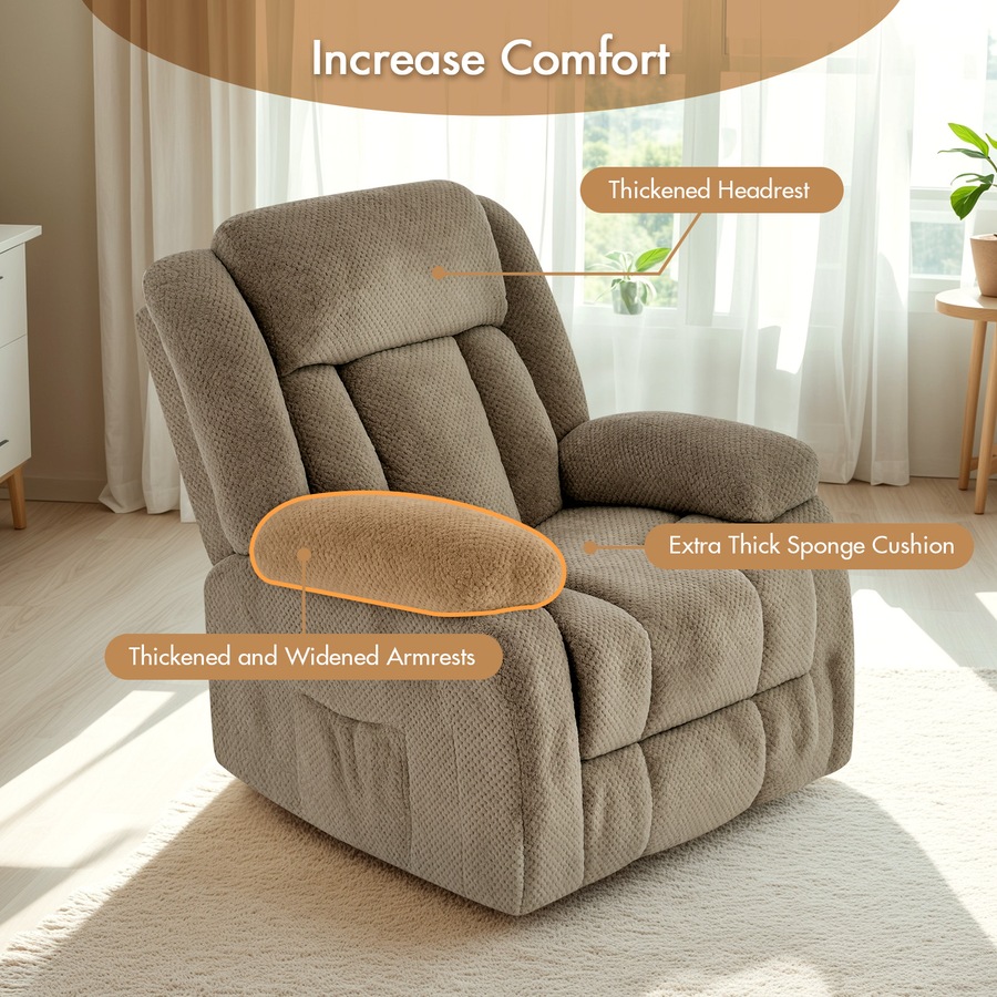 Electric Massage Recliner Chair Flannel 8-Point Chair Heat Reclining Rotate Rocking Armchair Brown