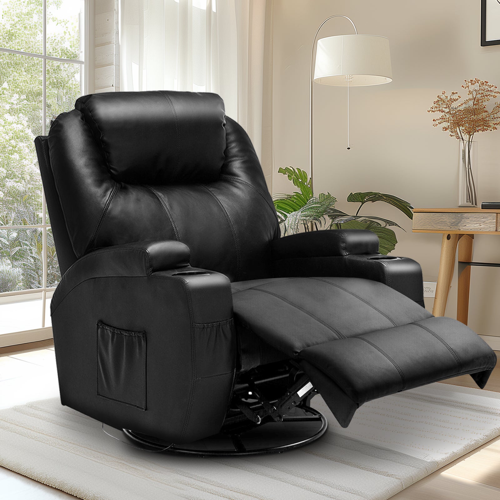 Advwin Massage Chair Heated Recliner Lift Rotate Base PU Leather Black